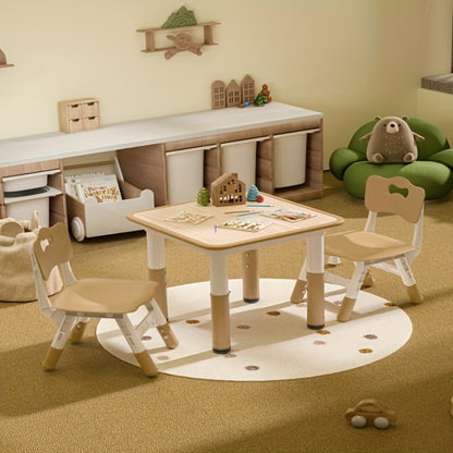 3pcs Easy-Clean Toddler Furniture Set: Height-Adjustable Table & 2 Sturdy Wooden Chairs, Perfect for Kids' Activities in Classrooms, Bedrooms, Playrooms, & Homes, Christmas Gifts