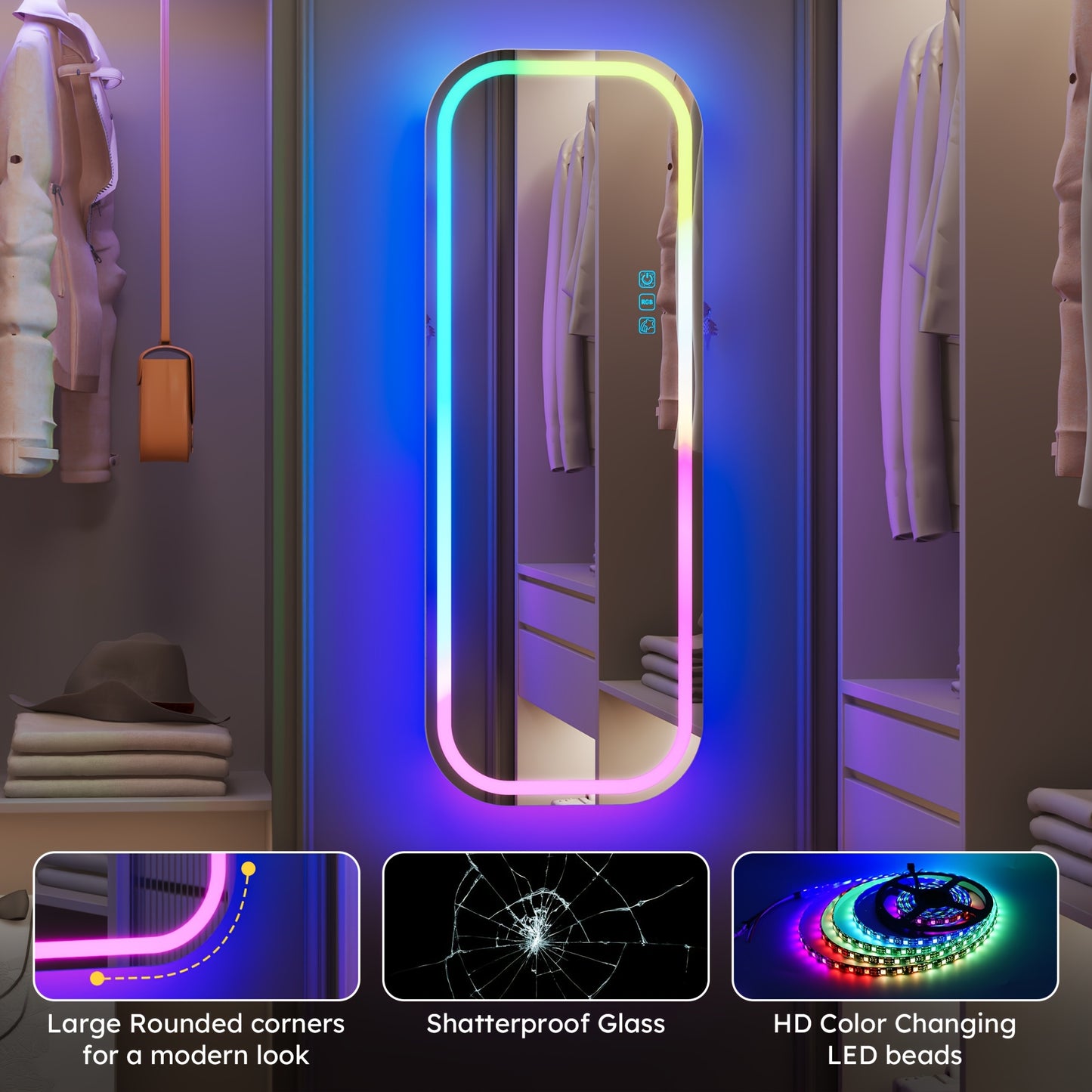 LED Jewelry Cabinet with Mirror - Lockable Arched Storage Organizer for Necklaces And Rings, Hanging Or Floor Standing