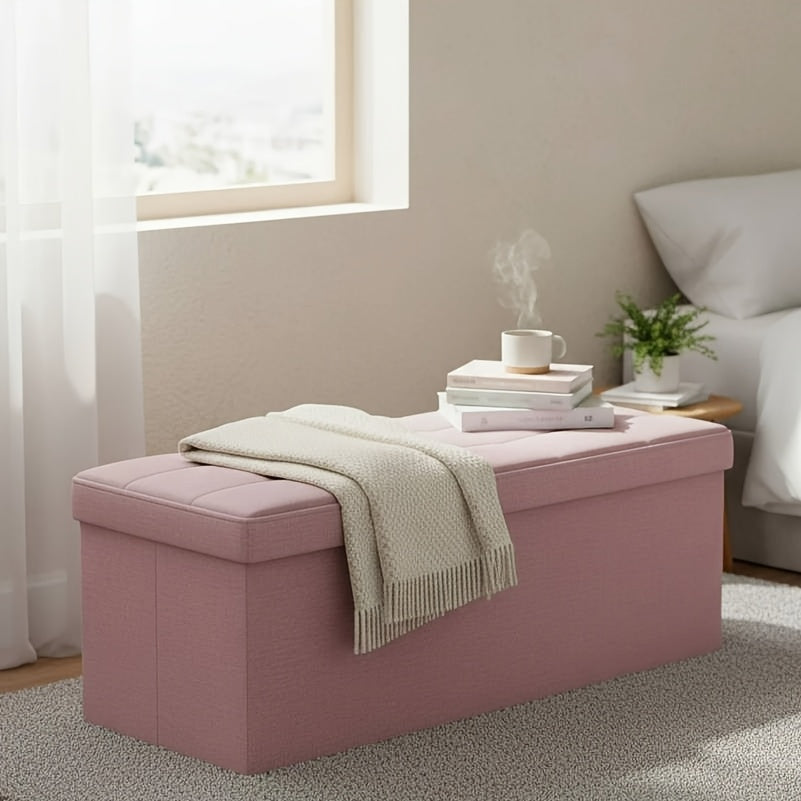 Multi-Functional Ottoman with Storage Bench | Folding Foot Rest Stool, Space-Saving, Load 660 lbs, Upholstered, Classic Style, Hardwood, OLIXIS for Living Room, Bedroom, Office, Dorm