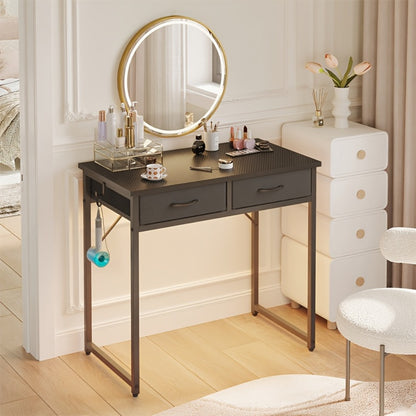 Makeup Vanity Desk with LED Lights, Adjustable Height Vanity Table for Bedroom Home Office Gaming Studying, 32 & 42 Inch, White & Black