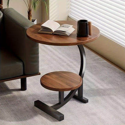 Modern Luxury Wrought Iron and Wood Hybrid Side Table with White Marble-patterned Top - Space-saving Sofa/bedside Coffee Table with Storage Shelf, Black Metal Frame and MDF Base, Compact Portable Design, Easy Assembly Suitable for Small Spaces