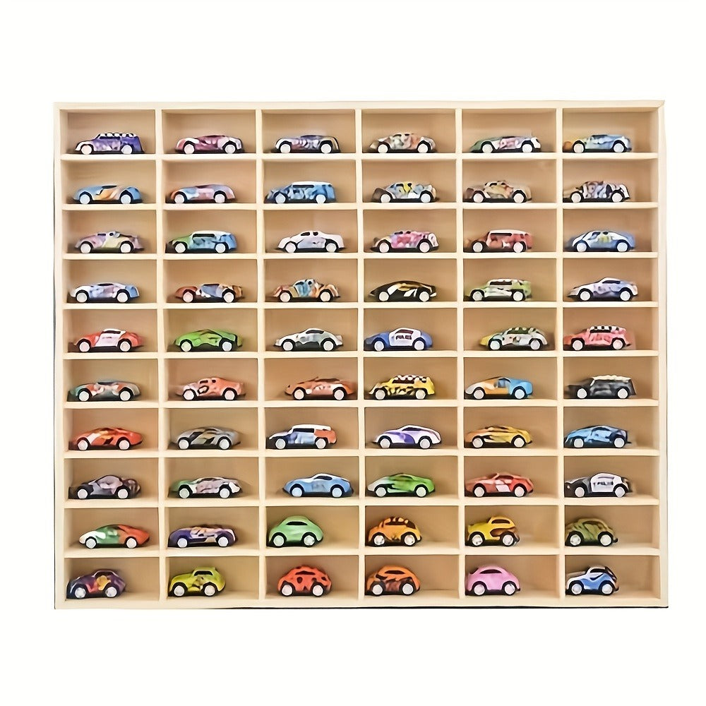 1:64 Solid Wood Collectible Storage Box (60/80 Compartments), Display Cabinet, Wooden Storage Box, Model Display Stand (Lidless, Includes Hooks And Additions)