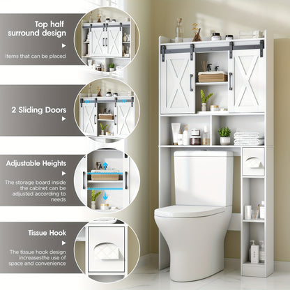 Over-The-Toilet Storage Cabinet with Toilet Paper Holder Stand - Space-Saving -Standing Bathroom Shelf, /Plywood Suitable for Bathroom, Restroom, Laundry Room, Modern with Assembly (No Wall-Mount)