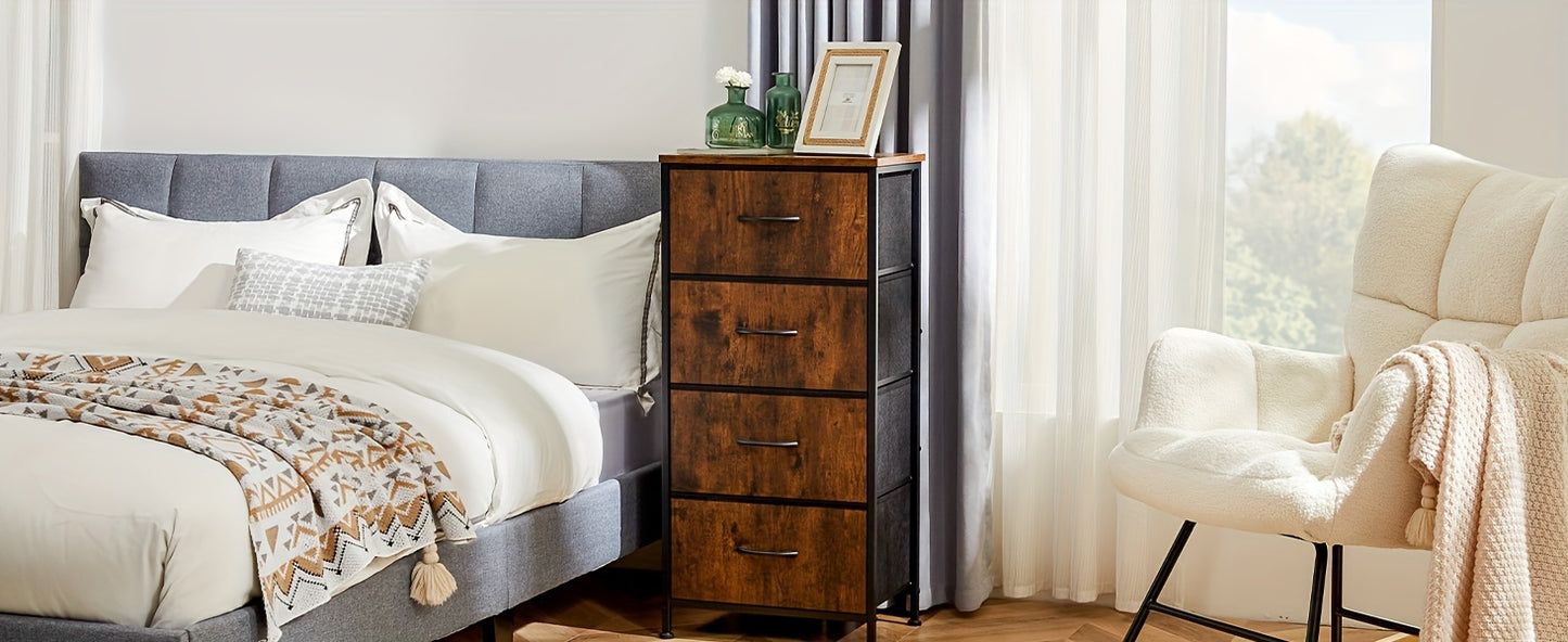 [Skinny Fabric Storage Tower] Dresser For Bedroom, Storage Drawers, Skinny Fabric Storage Tower With 2/4 Drawers, Tower Organizer Unit, Chest Of Drawers With Wooden Top For Closet, Laundry, Entryway