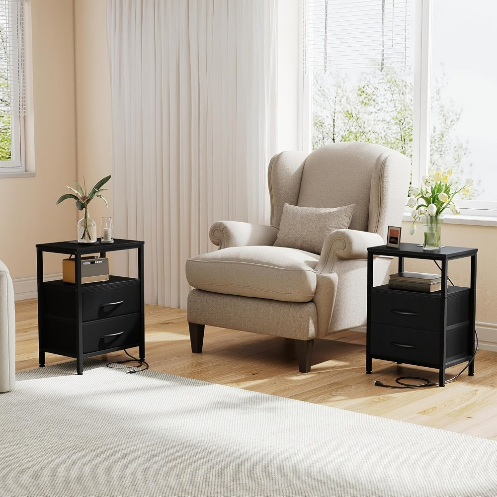 Floating Nightstand with USB & Type-C Quick Charge | 2 Adjustable Drawers, Built-In Socket, Space-Saving Bedside Table for Modern Bedroom – 1pc or 2pc Set, 4 Colors