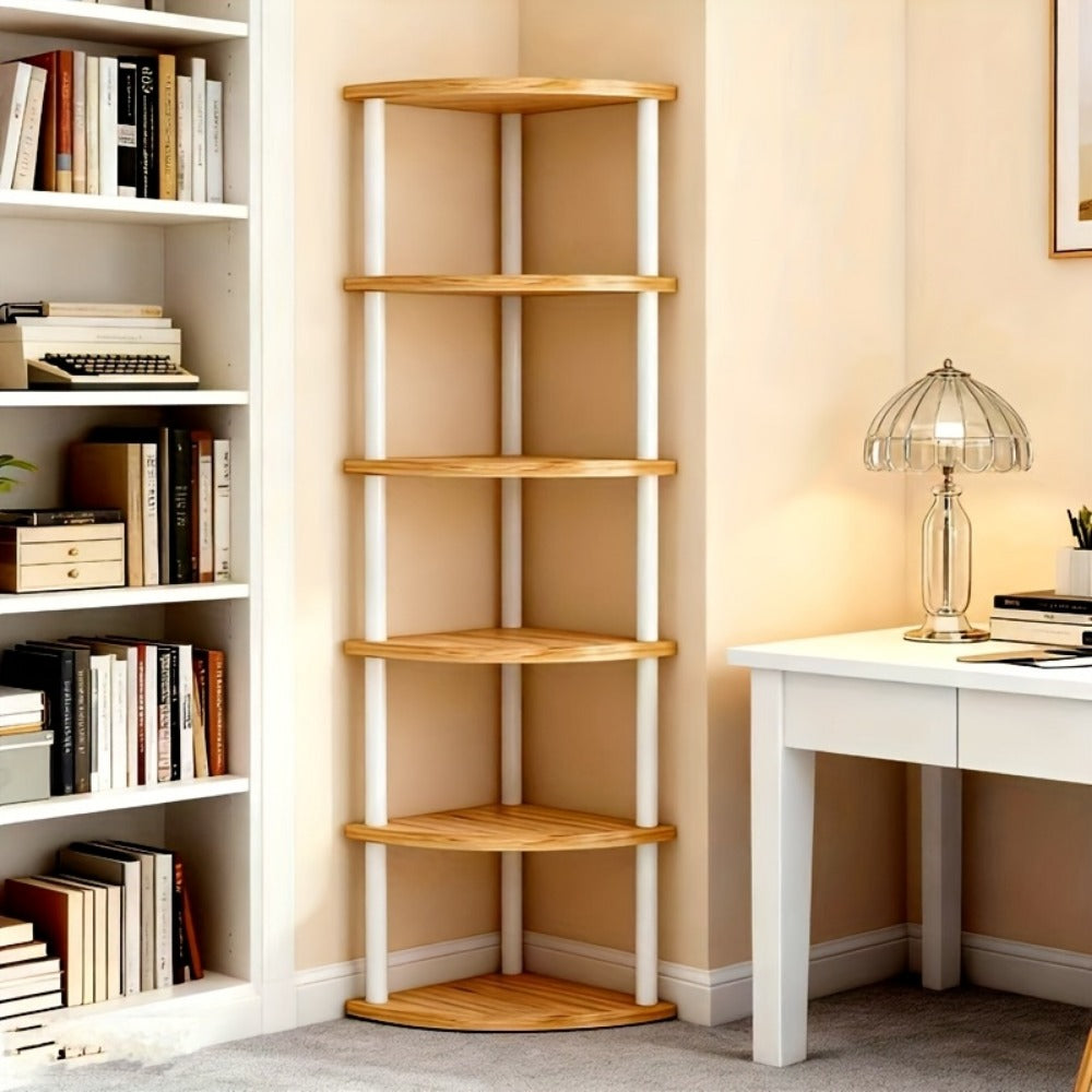 Corner Bookshelf 3/4/5/6 Tier Iron Shelving Unit, Freestanding Corner Storage Shelf for Living Room Bedroom Office, Modern Minimalist Heavy-Duty Space-Saving Decorative Corner Rack