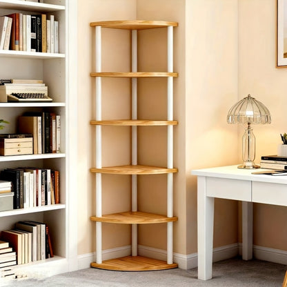 Corner Bookshelf 3/4/5/6 Tier Iron Shelving Unit, Freestanding Corner Storage Shelf for Living Room Bedroom Office, Modern Minimalist Heavy-Duty Space-Saving Decorative Corner Rack