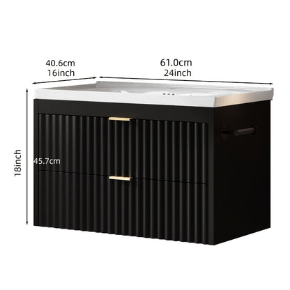 24" 2pcs/1pc Bathroom Vanity with Sink, 24" Floating Bathroom Vanity with LED, 24" with 3-Hole Ceramic Vanity Sink, Wave Line Design, 2pcs Soft-Close Drawers, Wall-Mounted Cabinet for Small Spaces, Black/White