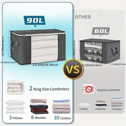 Large Storage Bags 23.78 Gal Foldable Clothes Storage Bins Closet Organizer Containers with Reinforced Handle for Clothing Blankets Comforters Bed Sheets Pillows 4 5 6 12 Pack Gray