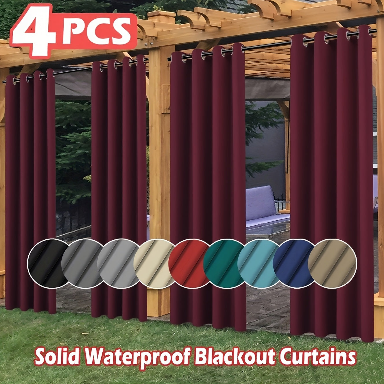 4pcs Set of High-quality Waterproof Outdoor Heat-insulating Sunshade Screens - with Sun Protection, Ring Hole Top Design, Heat Preservation and Windproof Functions, Suitable for Patio, Porch, and Pergola Decoration - Easy to Install and Maintenanc