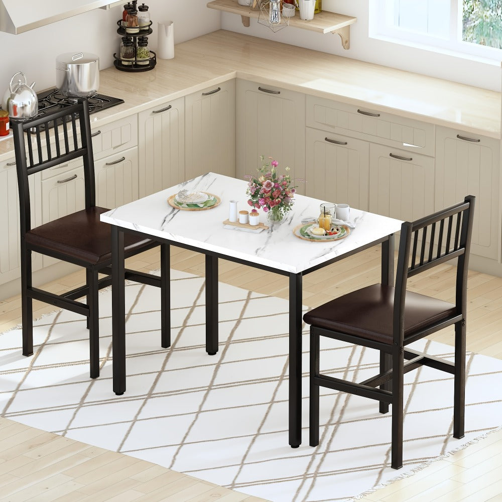 3-Piece Small Space Dining Table & Chair Set with Ladder Back Chairs – Compact Kitchen Table Set for Living Room, Bedroom & Apartment