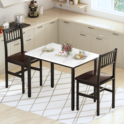 3-Piece Small Space Dining Table & Chair Set with Ladder Back Chairs – Compact Kitchen Table Set for Living Room, Bedroom & Apartment