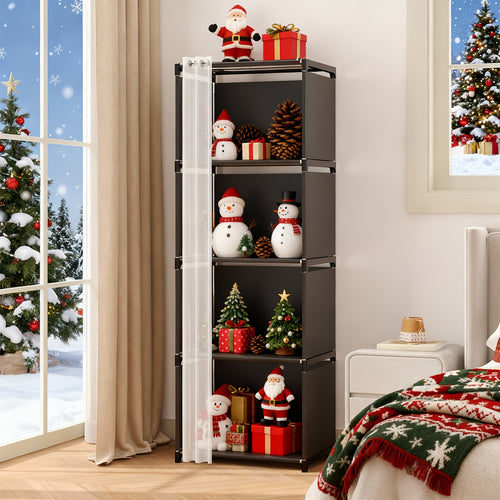 TOMNK 4-Tier/5-Tier Floor-Standing Bookshelf Organizer, Home Easy Clothing Storage Cabinet, 4/10 Lattice Wardrobe Storage, Multi-Functional Open Shelf, for Offices, Classrooms, Rental Houses, Dormitories And Living Room, Black/White