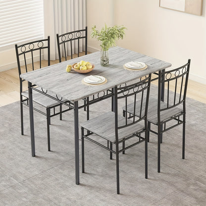 Dining Table Set for Small Spaces, Kitchen Table And Chairs Set Of 4, 5pcs Modern Dinette Furniture with Wood And Metal Frames, Brown/Black/Gray