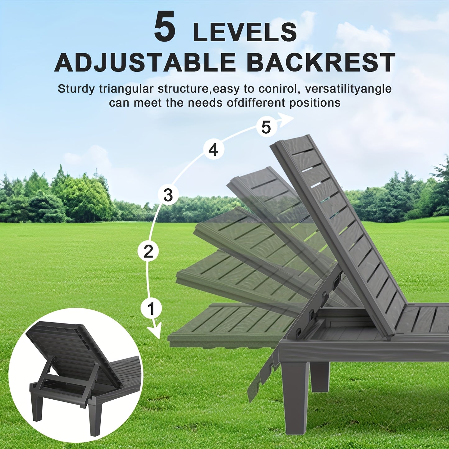 Outdoor Adjustable Backrest Outdoor Garden Lounge Chair | Waterproof Sunscreen Resin Material | Anti-ultraviolet And Anti-corrosion | Balcony Garden Pool Beach Holiday Leisure Chair, Perfect Holiday Gift for Halloween, Christmas, Thanksgiving