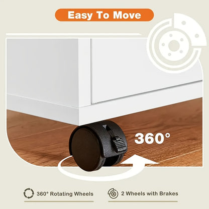 Compact Wooden Dresser on Wheels for Organizing Your Office Or Home Space with Five Drawers