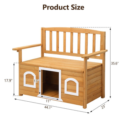 Versatile Wooden Bench for Outdoors, Garden with Dog Shelter, Featuring Storage Area, Outdoor Furniture, Ideal for Patios, Yards, And Verandas