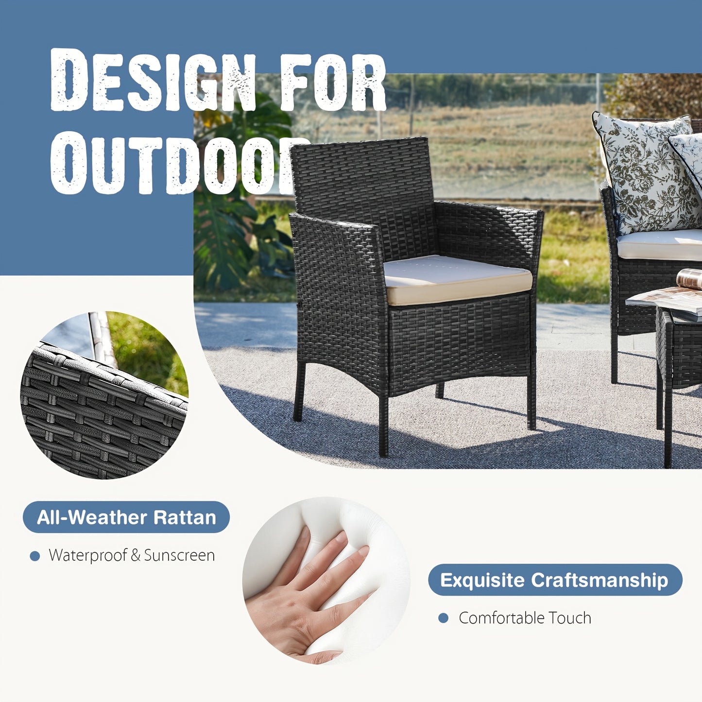 [Outdoor Garden Sets] Patio Porch Furniture Sets 3pcs PE Rattan Wicker Chairs With Table Outdoor Garden Furniture Sets