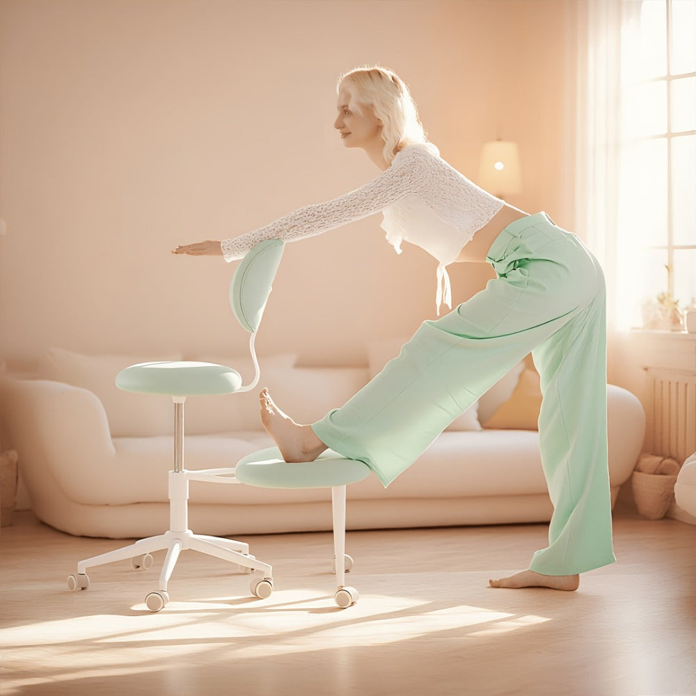 Cross-Legged Meditation Chair with Wheels – Height Adjustable ADHD Chair, Ergonomic Crescent Back Support, Memory Foam Seat, 360° Swivel, Teddy Fleece & Faux Leather in 4 Colors