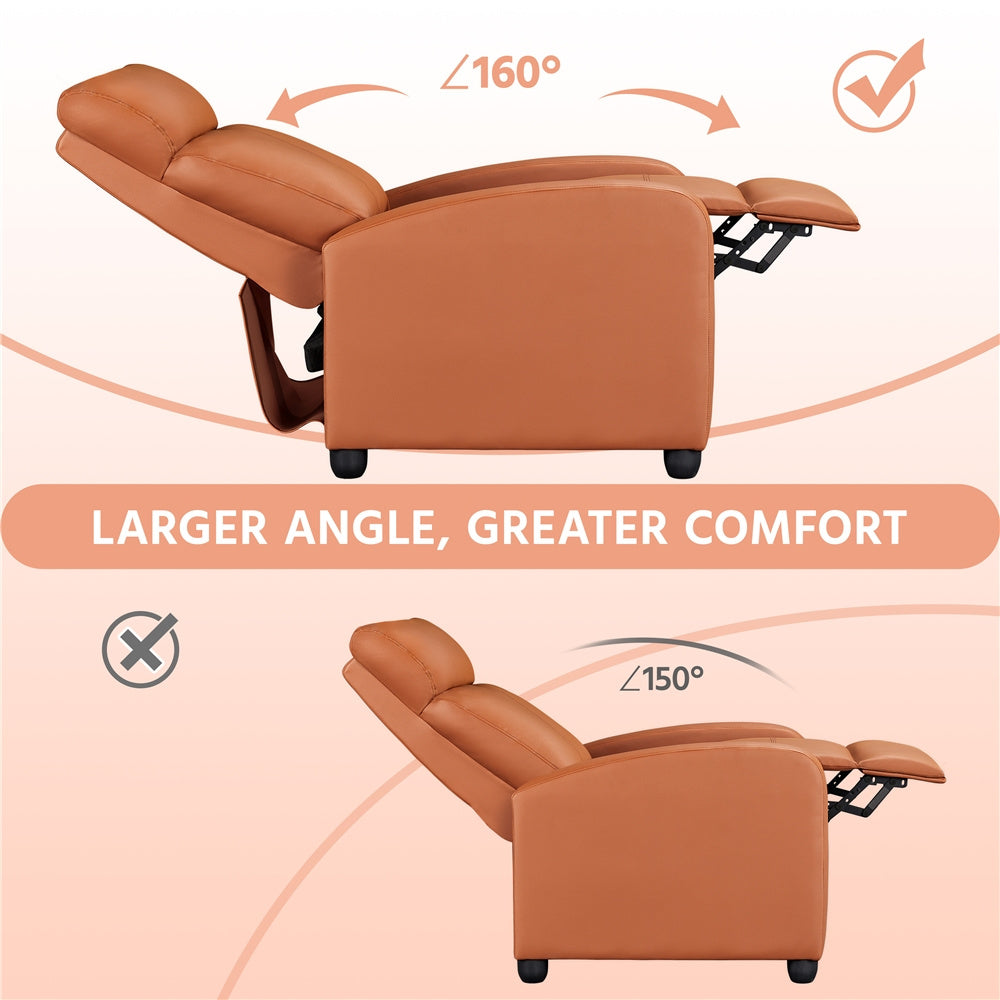 Costoffs PU Leather Recliner Chair, Modern Adjustable Single Reclining Sofa with Pocket Springs, Comfortable Upholstered Leather Armchair for Living Room, Bedroom, and Home Theater