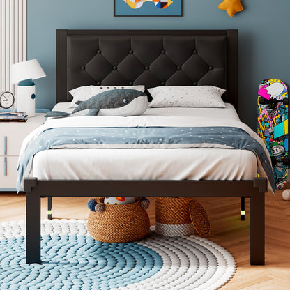 Metal Bed Structure, Platform Style with a Button-Tufted Headboard, Featuring 12 Inches of Space Underneath, Supported by Steel Slats, And Designed for Easy Assembly