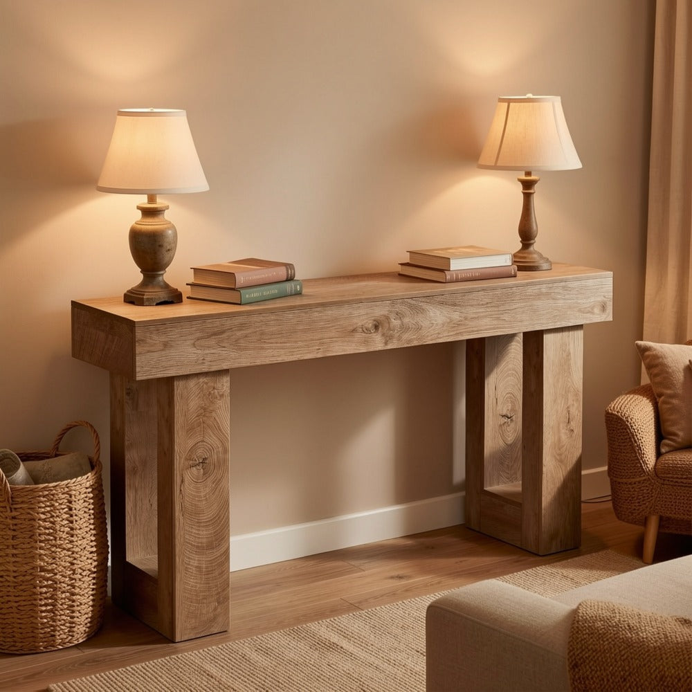 63 Inch Farmhouse Console Table Wooden Sofa Table Behind Couch for Entryway Hallway Living Room, Rustic Long Narrow Entryway Table with Sturdy MDF Build