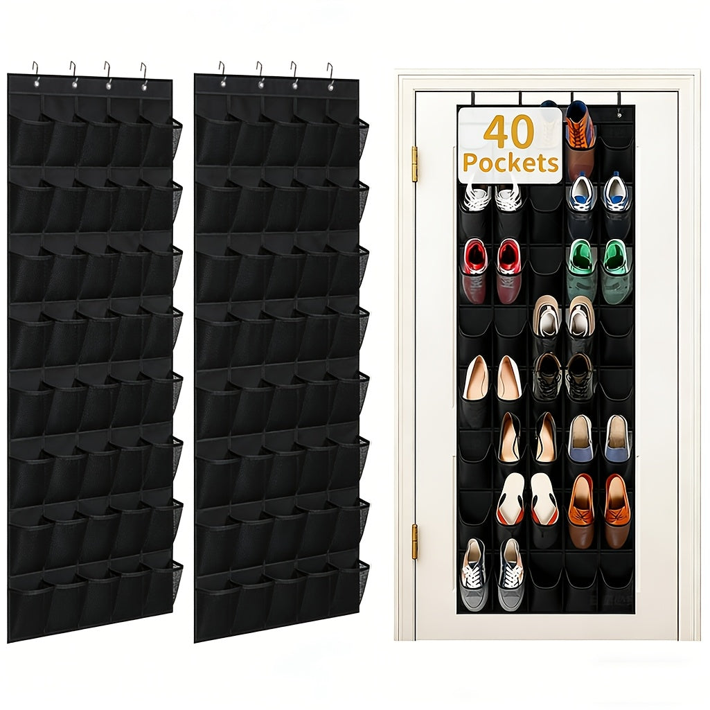 Shoe Organizer For Closet, Over The Door Shoe Organizer, 40 Large Breathable Mesh Pockets, Space Saving Hanging Storage Holder, 4 Hook Closet Rack Hanger, Hangs On Closets For Shoes, Accessories 76.4H X 26.4W.Shoe Rack Organizer
