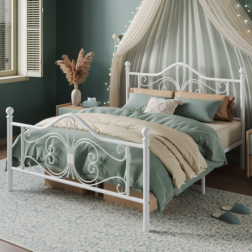 Metal Platform Bed Frame with Butterfly Pattern Headboard & Footboard – No Box Spring Required, Easy Assembly | Modern Decorative Bed Frame for Bedroom | Furn Mivo