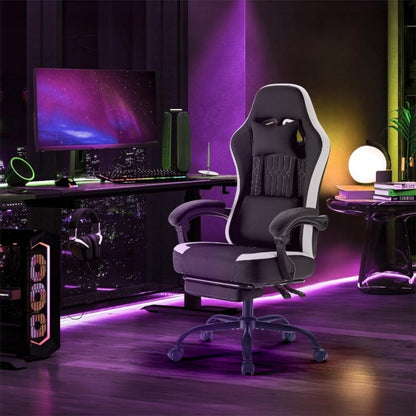 Ergonomic Computer Gaming Chair with Footrest, Lumbar Support & Headrest – Height Adjustable Office Chair with Armrests & Rollers, Black, Light Green, Blue