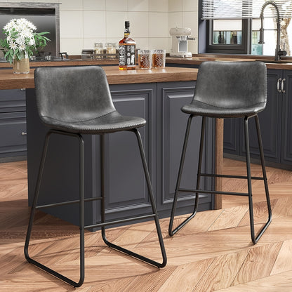 Bar Stools Set Of 3/2, Faux Leather Counter Height Bar Stools, 26" Modern Barstools With Metal Legs & Footrest, Upholstered Armless Counter Chairs With Soft Cushion Back For Kitchen Island, Living Room