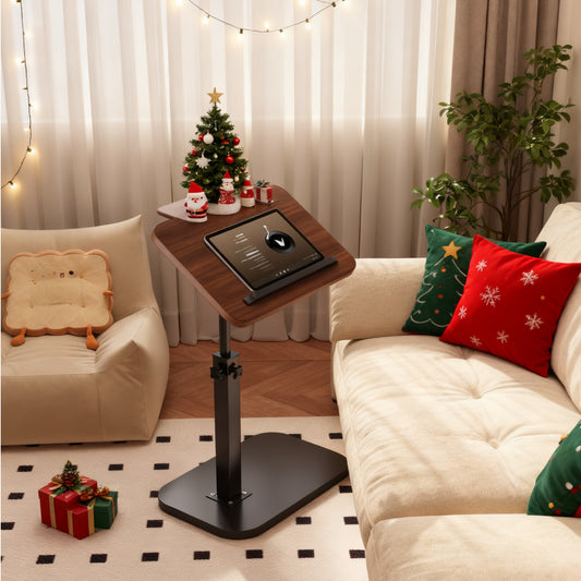 360° Rotatable C-Shaped Table, Adjustable Height Sofa Side Table, Bedside Table with Height to Your Liking, Metal And Solid Wood Stable Structure, Coffee Table, Small Desk, Suitable for Bedroom Office