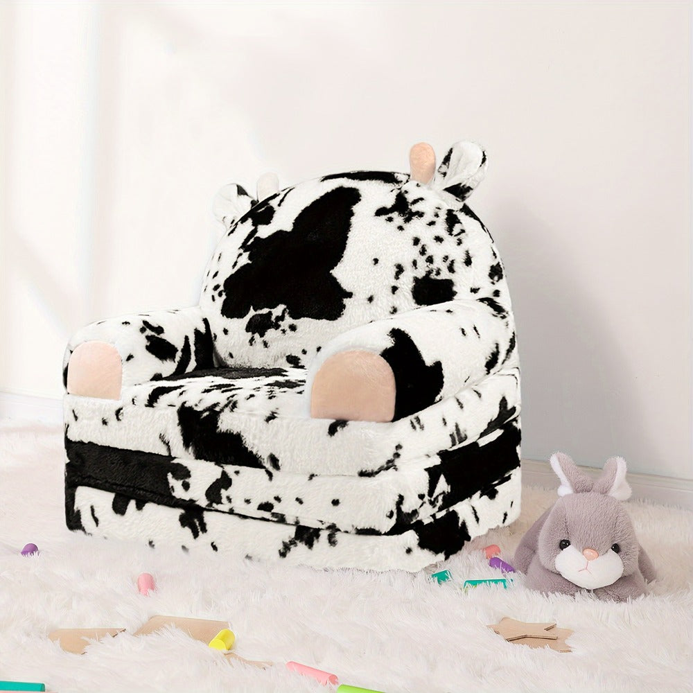 Kids Chair Plush with Removable Cover, Kids Sofa to Lounger, Kids Couch for Kids Over 18 Months, Toddler Recliners for Kids (Cow)