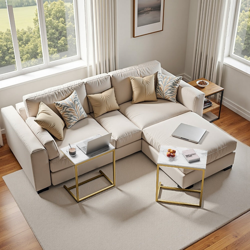 C-Shaped Sofa Side Table Movable Rolling End Table with Sturdy Metal Frame 50 Lb Capacity for Living Room Bedroom Office Couch Snack Laptop Tray