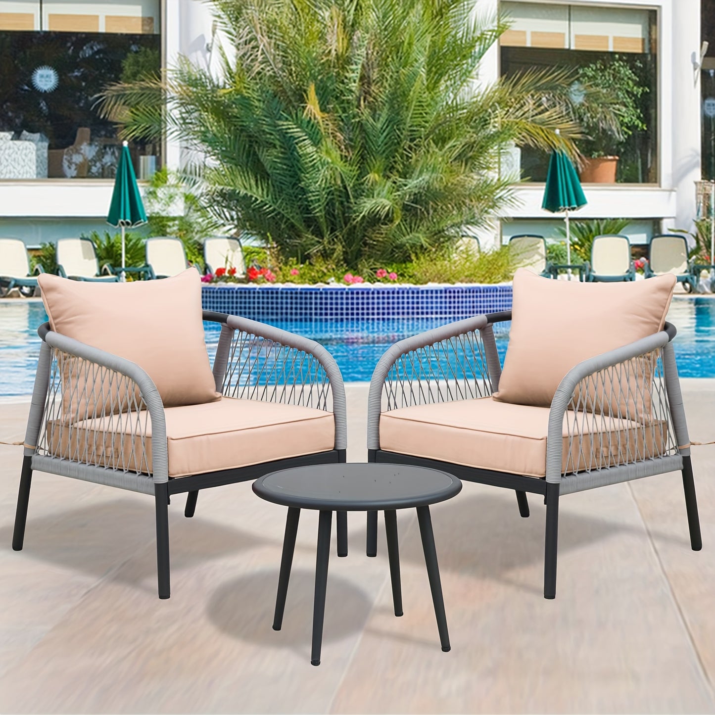 Outdoor Deep Seat Cushion Set 24 X 24 Inch Patio Furniture Cushions with Removable Cover, Adjustable Straps for Chair Sofa Couch