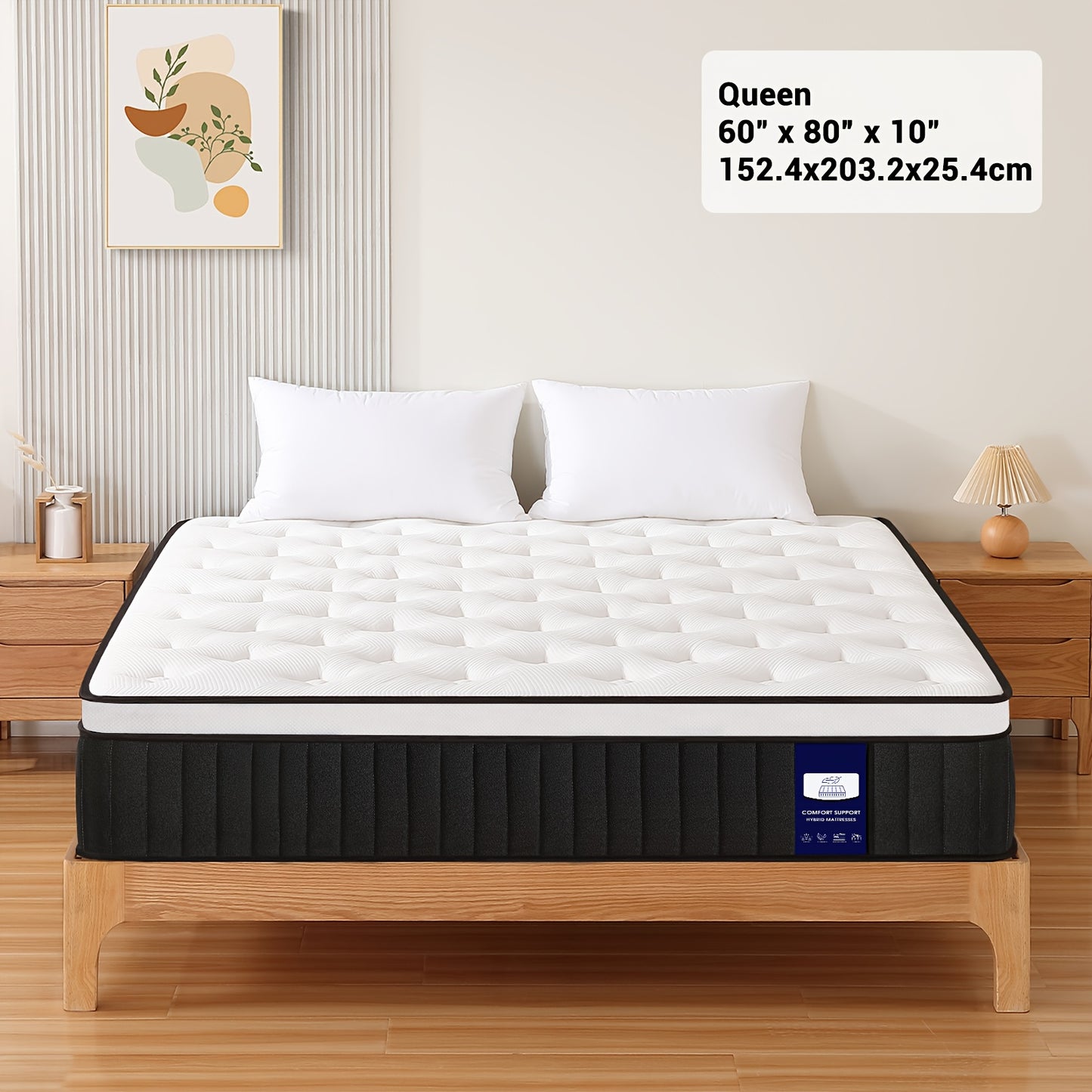 [Cooling Memory Foam] 10" Queen Size Hybrid Mattress with Memory Foam & Individually Wrapped Coils - Cooling, Motion Isolation, Certipur- - for Pressure Relief & Comfort