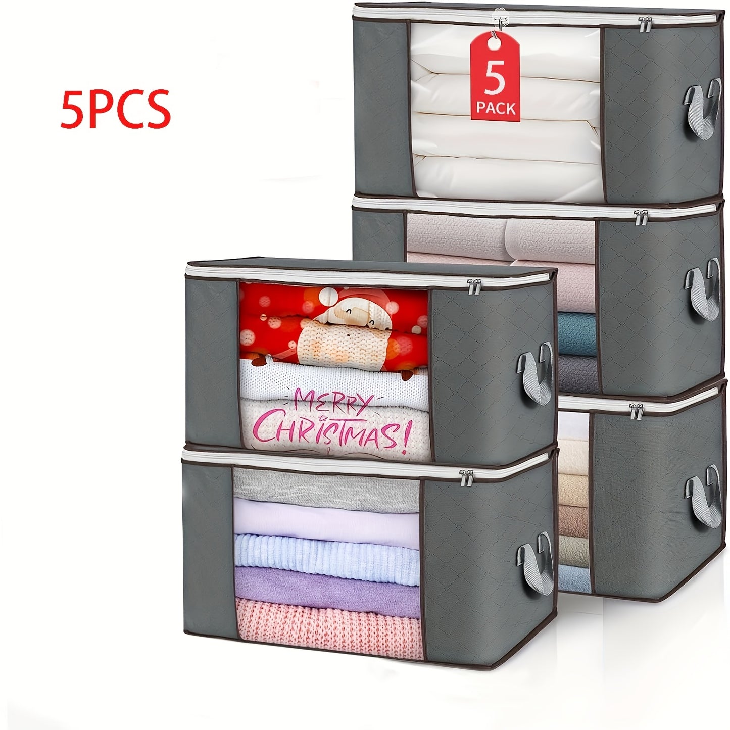 2/4/ 5/6/12pcs 23.78gal Large Storage Bags, Clothes Storage Bins Foldable Closet Organizers Storage Containers with Reinforced Handle for Clothing, Blanket, Comforters, Bed Sheets, Pillows And (Gray)
