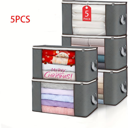 2/4/ 5/6/12pcs 23.78gal Large Storage Bags, Clothes Storage Bins Foldable Closet Organizers Storage Containers with Reinforced Handle for Clothing, Blanket, Comforters, Bed Sheets, Pillows And (Gray)