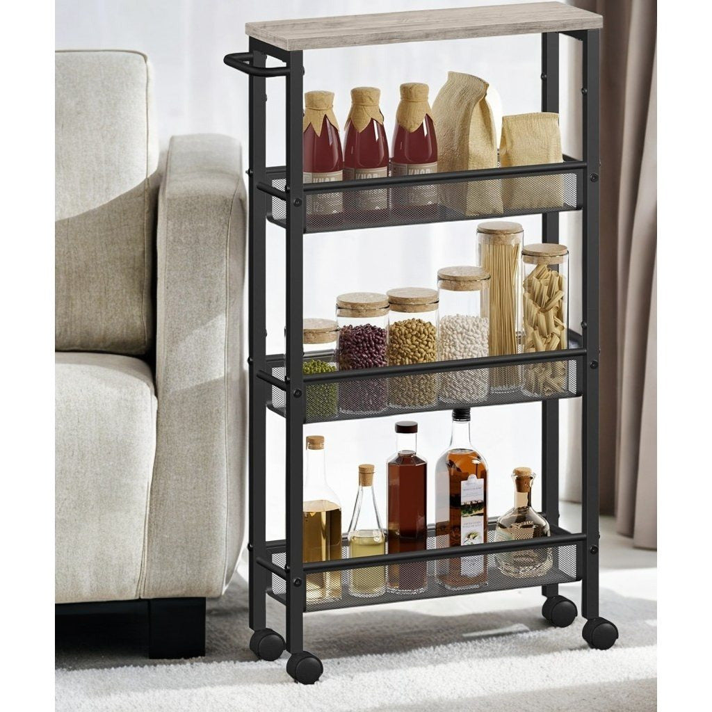 4-Tier Metal Kitchen Shelf With 360° Swivel Wheels,29.99"H x15.99"W x 4.99"D,Space-Saving, Ideal For Spices, Bottles, Snacks - Suitable For Kitchen, Living Room, Bedroom