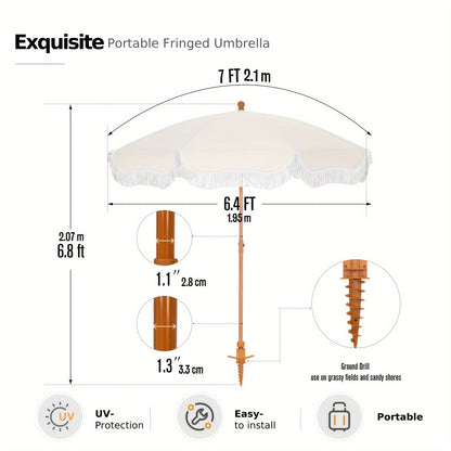 7-Foot Outdoor Umbrella with Carry Bag and UV Protection for Patio detail image - detail view 6