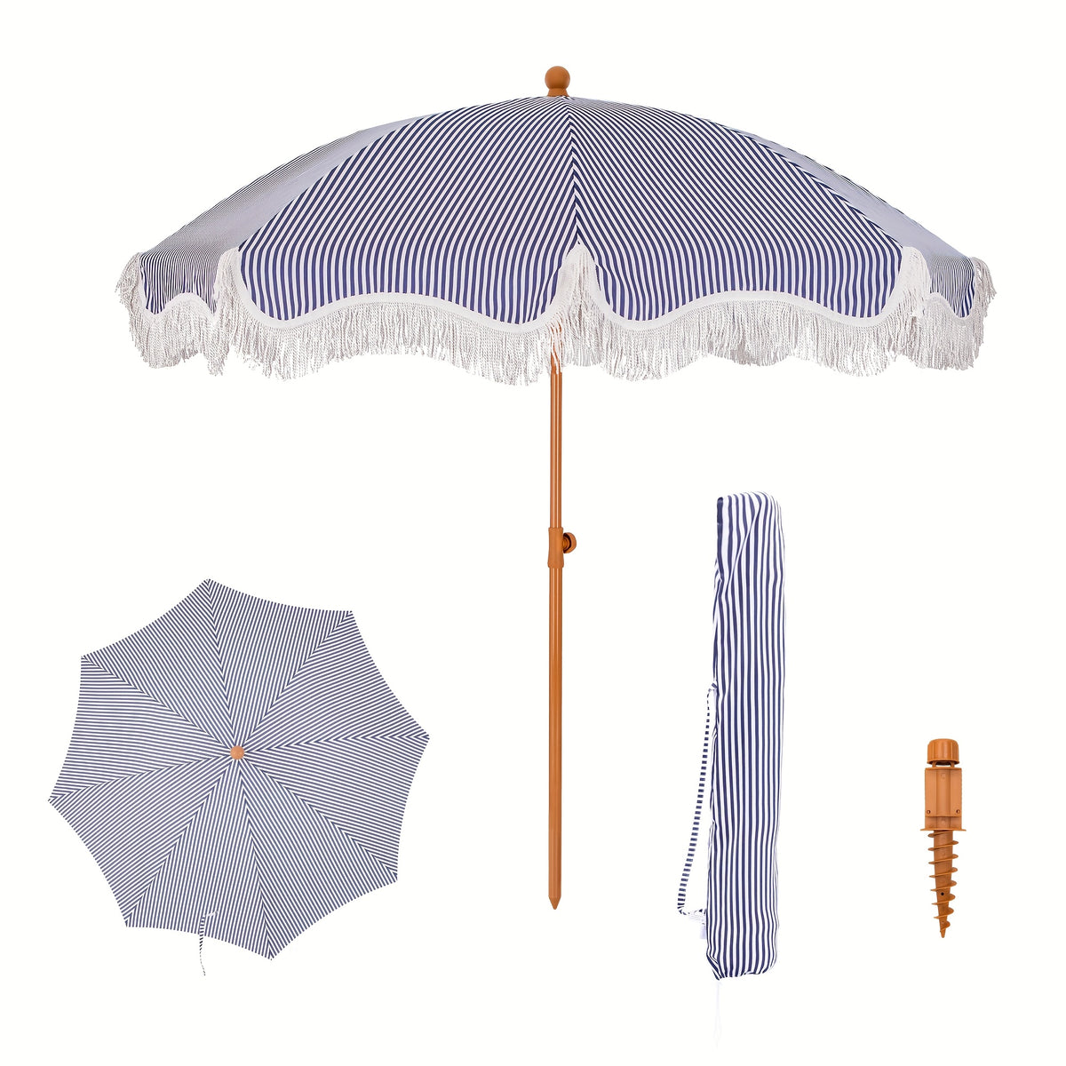 Outdoor Umbrella shown in the Navy-strip option