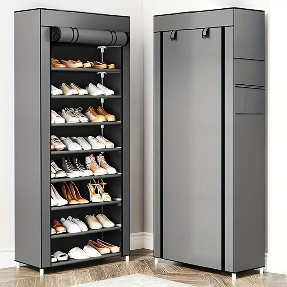 Large Shoe Rack Organizer 27-35 Pairs Multi-Layer Storage with Non-Woven Cover & Metal Frame, Space-Saving Shoe Cabinet for Entryway Bedroom Living Room Closet, Gray 5 Layers
