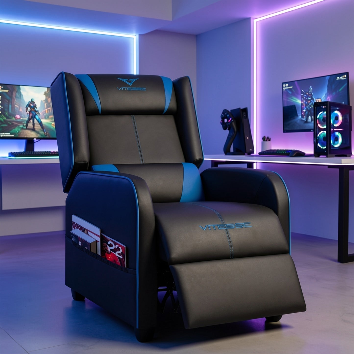 Gaming Recliner Chair Racing Style Single Ergonomic Lounge Sofa Modern Faux Leather Reclining Home Theater Seat For Living Gaming Room