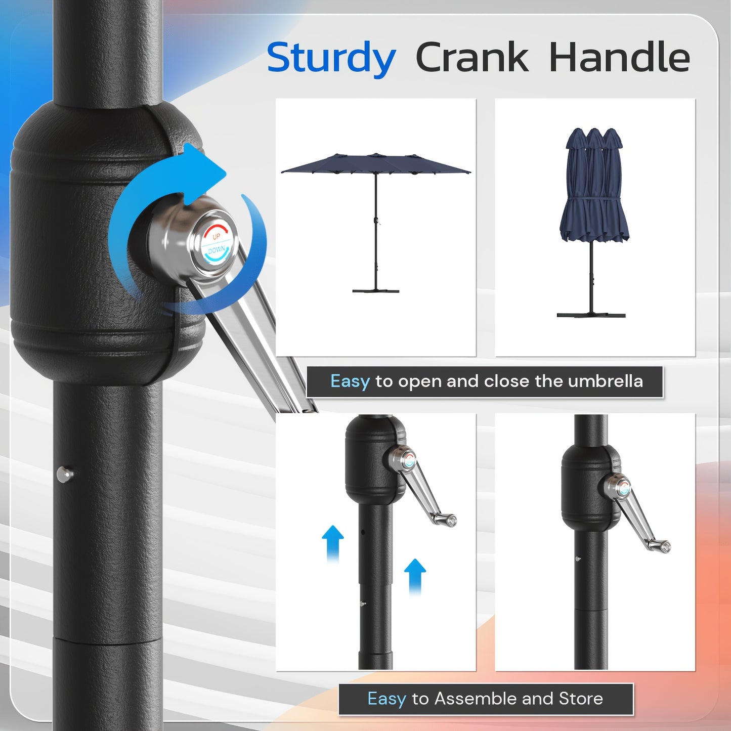[Double-Sided Patio Umbrella] Yodolla Patio 15x9ft Double-Sided Patio Umbrella Outdoor Market Umbrella Large Umbrella Table Umbrellas With Crank Air Vents For Deck Pool