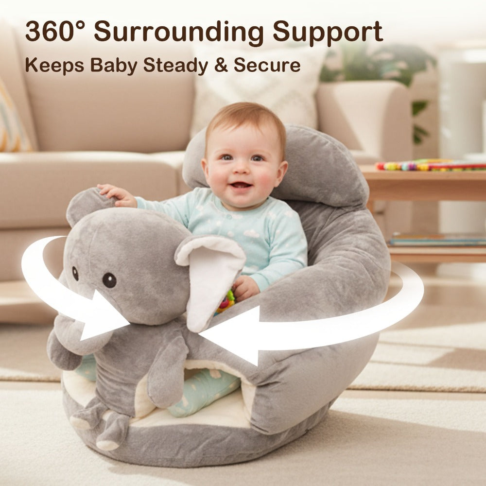 Plush Elephant Baby Support Seat - Ultra-Soft Cushioned Infant Lounger with Grey & White Elephant Design, Tummy Time Bed for & Toddlers, Non-Toxic Soft Fabric, Ideal Gift for Christmas, Birthdays, (No Assembly Required