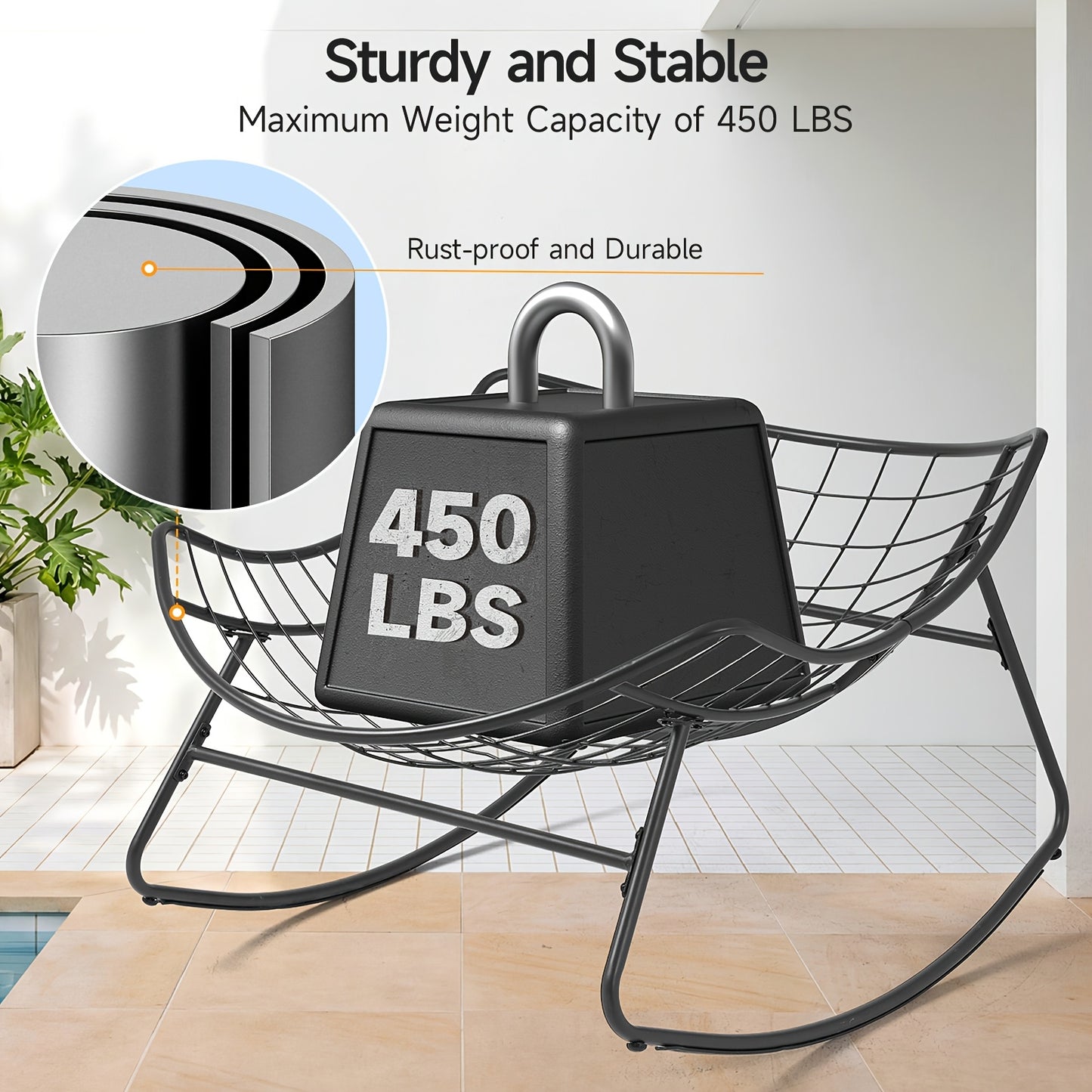 Outdoor Papasan Rocking Chair, 450 Lbs Oversized Comfy Patio Chair with Thickened Cushion, Egg Rocking Chairs, Rocker Chairs for Patio Porch Garden