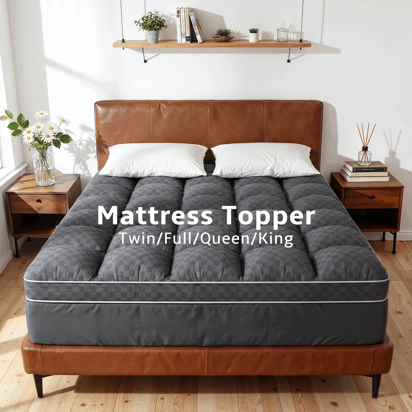 Upgraded Luxury Mattress Topper, Deep Pocket And Lace-Up Style Quilted Mattress Cover, Machine Washable Bed, Soft Cooling Mattress Protector, Pet Friendly Non-Slip Breathable Bedding, Fit Mattress Bedroom, Apartment, Guest Room, School Dormitory