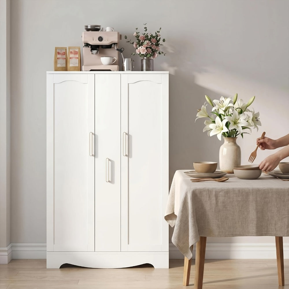 Kitchen Pantry Cabinet 47 Inch with Drawer Adjustable Shelves Buffet Sideboard Cupboard Storage Cabinet for Kitchen Living Room White Black Brown Grey