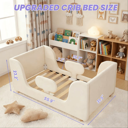 LILYPELLE Toddler Velvet Floor Bed, Child Bed for Kids with Extra Broad, Crib Size Toddler Bed, Velvet Bed Frame, Mat Is Not Included