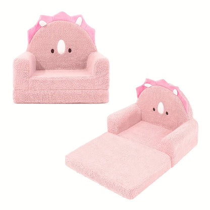 Kids Sofa 2-in-1 Convertible Kids Couch Fold Out Lounger Soft Sherpa Kids Chair High-Density Foam Sofa Cute Brown Bear Playroom Nursery Furniture for Boys Girls Room Decor