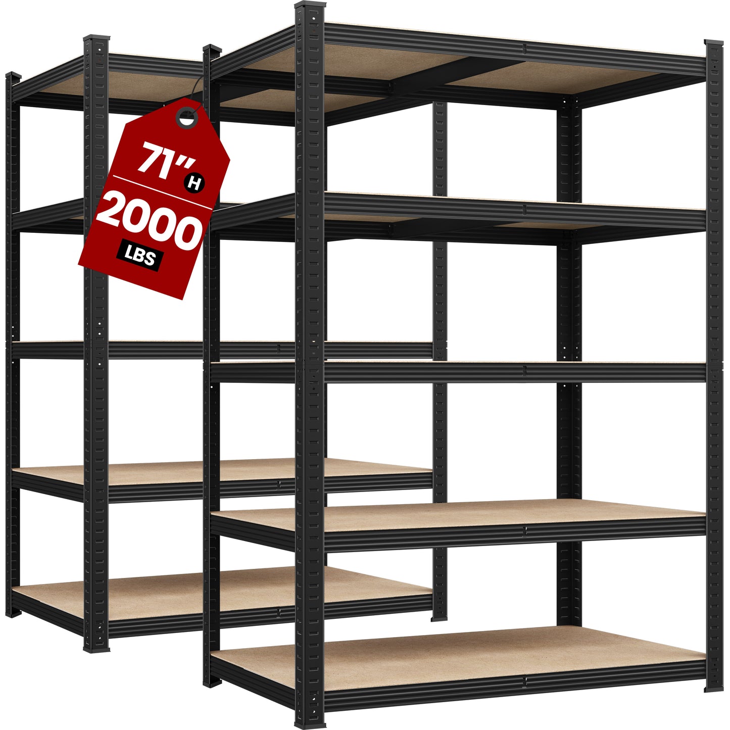 Costoffs 2pcs 5-Tier Metal Storage Shelving Units, Adjustable Utility Racks Organizer for Garage, Living Room, Kitchen, 2000 LB Weight Capacity, Anti-Tip Design, Silver/Black